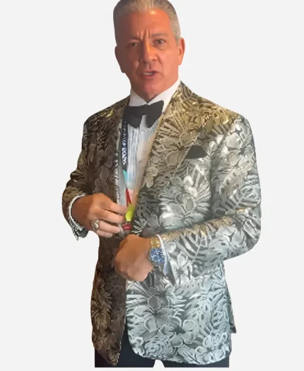 Bruce Buffer FIFA World Cup Final Announcer Floral Printed Silver Blazer