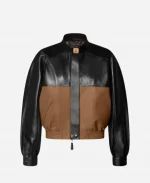 Christian Siriano Project Runway S22 Color-Blocked Leather Bomber Jacket