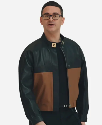 Christian Siriano Project Runway Season 22 Color-Blocked Leather Bomber Jacket