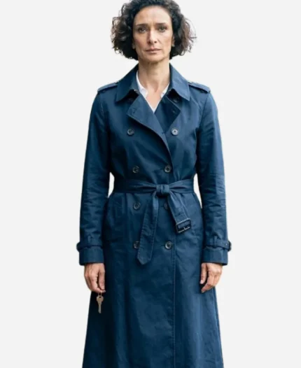 Indira Varma 2026 Coldwater S01 Fiona Blue Short Trench Coat