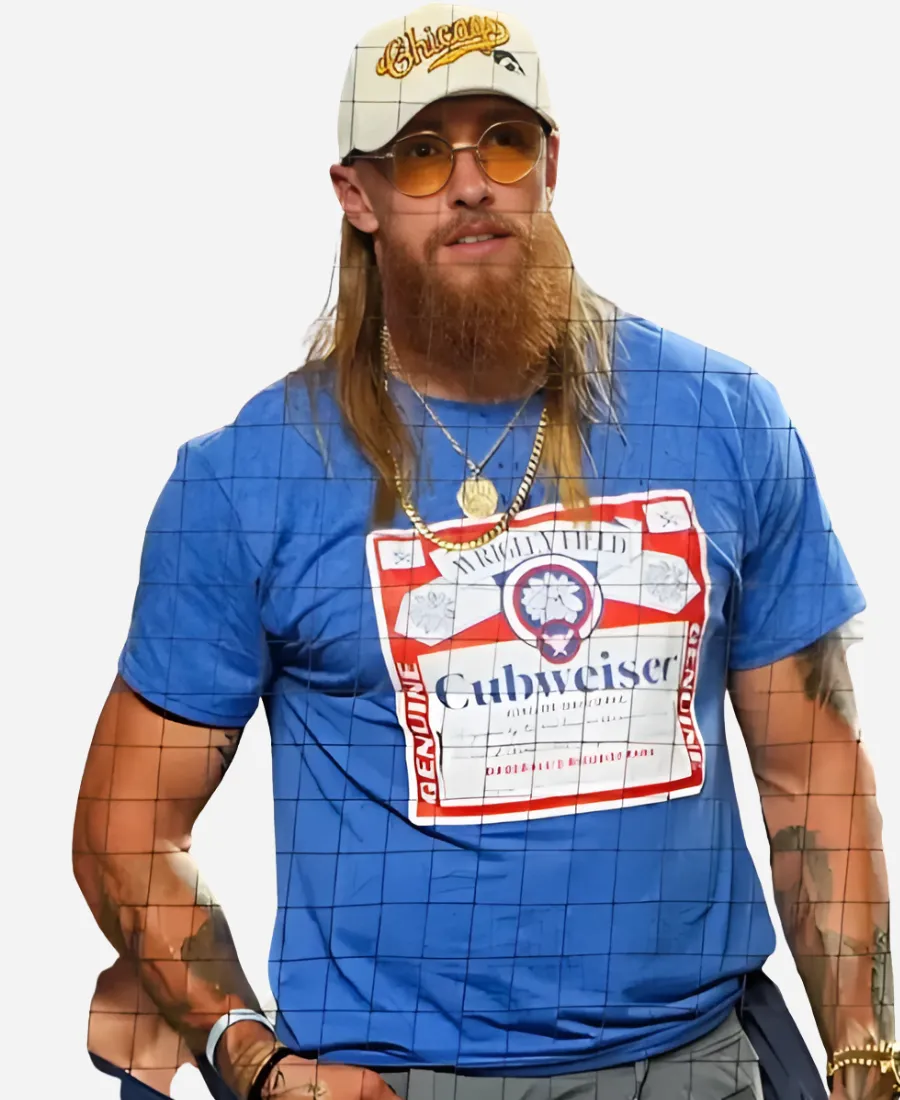 Cudweiser Chicago Cubs 2026 Baseball George Kittle T-Shirt Cubweiser Chicago Cubs 2026 Baseball Wrigley Field Royal Blue Graphic T-Shirt