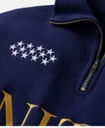Fanatics USA 250 Limited Edition Anniversary Quarter-Zip Polo Sweatshirt Navy Blue Collar Zip and Stars Print Details