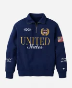 Fanatics USA 250 Limited Edition Anniversary Quarter-Zip Polo Sweatshirt Navy Blue Front View