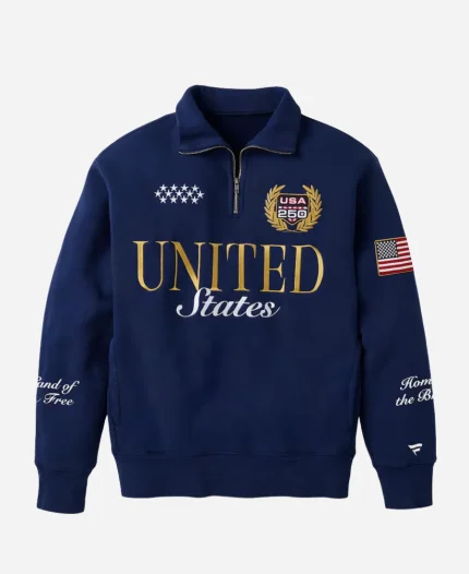 Fanatics USA 250 Limited Edition Anniversary Quarter-Zip Polo Sweatshirt Navy Blue Front View