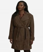 Joy Marshall 2026 Fightland S01 Deborah Ayorinde Brown Suede Leather Trench Coat