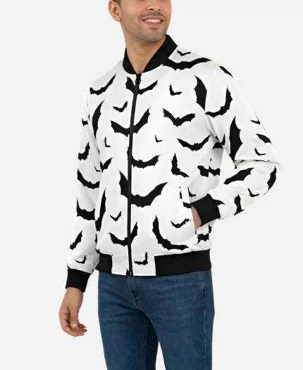 Unisex Halloween White & Black Bats Bomber Jacket