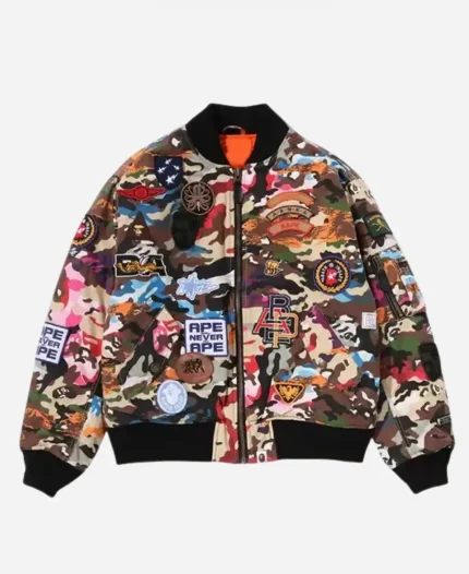 Hybrid Camo Multi Badge Padded Bomber MA-1 Print Jacket