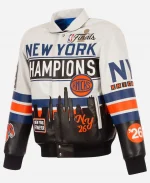 JH Design Knicks 2026 Champions White Leather Jacket
