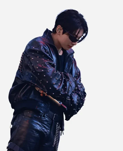 Jeon Jung-kook BTS Arirang Paris Tour 2026 Jungkook Custom Balenciaga Real Leather Jacket