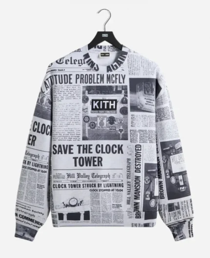 Kith for Back to the Future Newspaper All-Over Printed Nelson Crewneck Sweatshirt