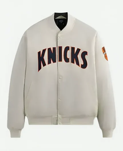 Kith for the New York Knicks Pinstripe White Satin Bomber Jacket