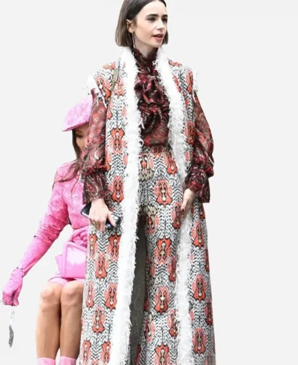 Lily CollinsJacquard Sleeveless Long Coat