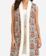 Emily Cooper Jacquard Sleeveless Long Coat - Jacket Era