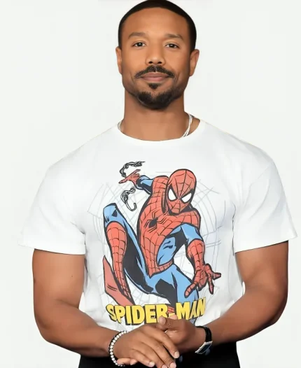 Micheal B Jordan Spider-Man Premiere LA Spider Man White T-shirt