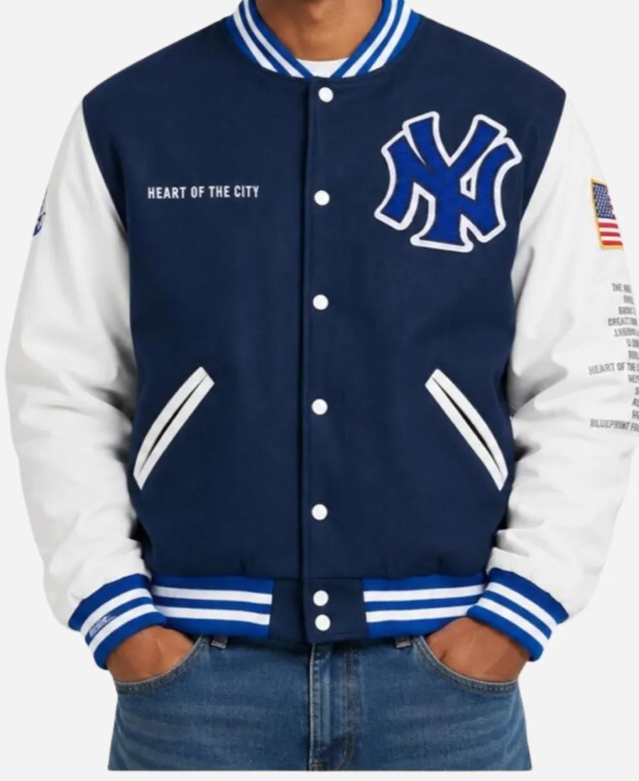 Mitchell & Ness x Jay-Z The Blueprint x NY Yankees Varsity Jacket Jay-Z The Blueprint x New York Yankees Mitchell & Ness Blue & White Varsity Jacket