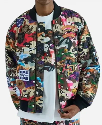  Hybrid Camo Multi Badge Padded Bomber MA-1 Printed Jacket