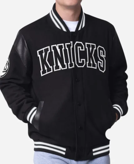 New York Knicks Clutch Hitter Black Wool Varsity Letterman Jacket