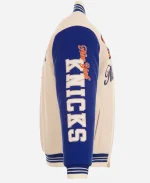 New York Knicks Cream And Royal Varsity Leather And Wool Jacket