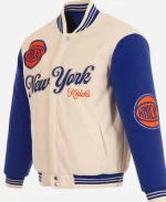 New York Knicks JH Design Cream & Royal Reversible Varsity Jacket