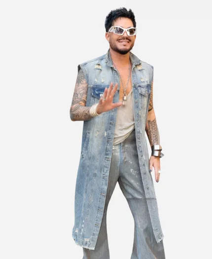Adam Lambert 2026 New York City Sleeveless Blue Denim Coat