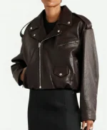 Zendaya 2026 NYC Tanned Leather Biker jacket - Burgundy