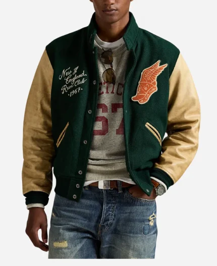 New England Polo Ralph Lauren Letterman Green Varsity Jacket