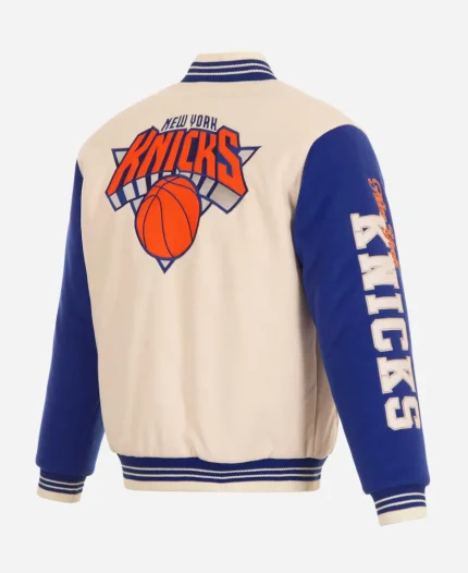 NY Knicks Cream & Royal Varsity Jacket