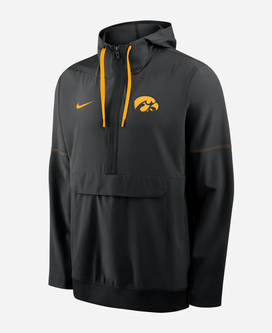 Nike Iowa Sideline College Anorak Hooded Jacket Unisex Iowa College Nike Anorak Sideline 12-Zip Black Hooded Jacket