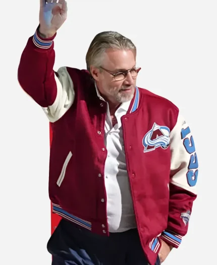  Peter Forsberg Colorado Avalanche’s 30th Anniversary Celebration Maroon & Cream Varsity Jacket
