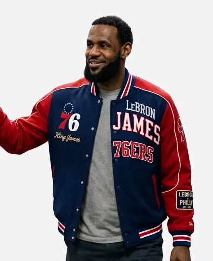 LeBron James NBA Philadelphia 76ers Navy Blue & Red Varsity Letterman Jacket