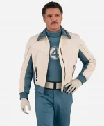 Pedro Pascal 2026 Avengers Doomsday Reed Richards In White & Blue Bomber Jacket 