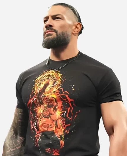 Roman Reigns Monday Night RAW Lightning Energy Black Graphic T-Shirt