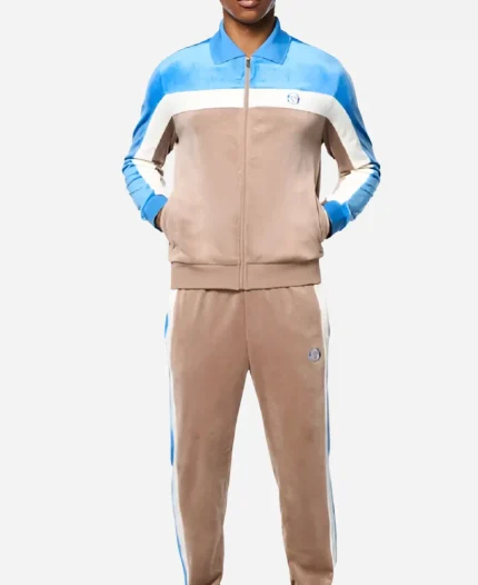 Russell Crowe The Get Out 2026 Manco Kapak Brown & Blue Velour Tracksuit