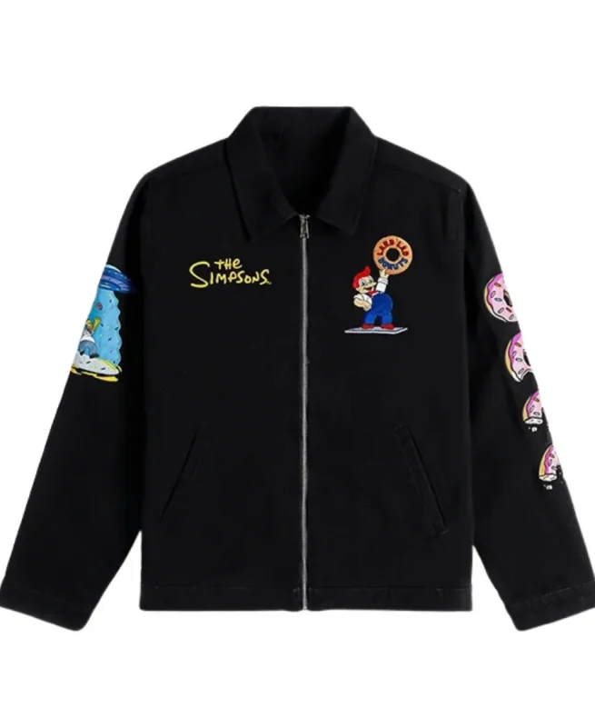 Shoe Palace x The Simpsons Black Lard Lad Donuts Work Bomber Jacket Front