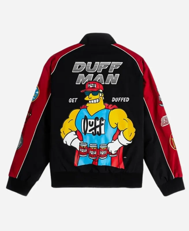 Shoe Palace x The Simpsons Black & Red Duff Man Racing Bomber Jacket Back