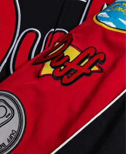 Shoe Palace x The Simpsons Black & Red Duff Man Racing Bomber Jacket Sleeve