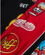 Shoe Palace x The Simpsons Black & Red Duff Man Racing Bomber Jacket printed Details