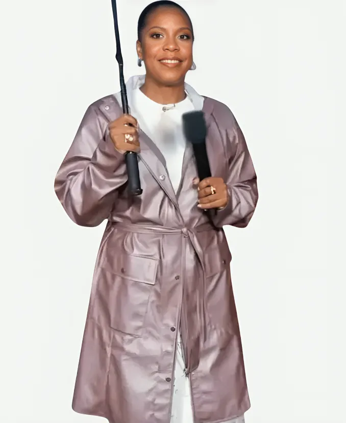 Today Show 2026 Sheinelle Jones Purple Coat The Today Show 2026 Sheinelle Jones Purple Hooded Rain Trench Coat