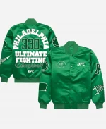 UFC 330 Philadelphia Ultimate Fighting Championship Full Snap Green Satin Bomber Jacket