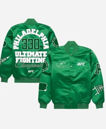 UFC 330 Philadelphia Ultimate Fighting Championship Full Snap Green Satin Bomber Jacket