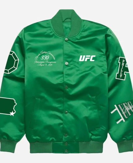 UFC 330 Philadelphia Ultimate Fighting Championship Full Snap Green Satin Bomber Jacket Front