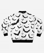 Unisex Halloween White & Black Bats Print Bomber Jacket