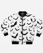Unisex Halloween White & Black Bats Printed Bomber Jacket