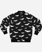 Halloween White Bats Black Printed Bomber Jacket 