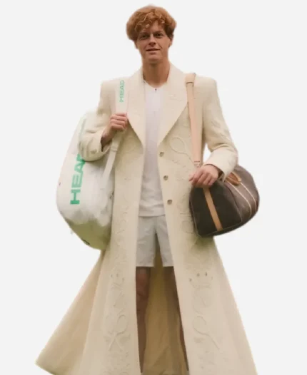 Jannik Sinner Championship Wimbledon 2026 Embroidered Trench Beige Coat