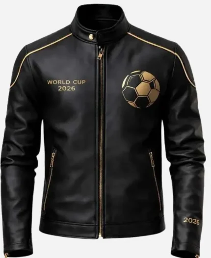 FIFA World Cup 2026 Black Leather Moto Jacket