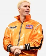 AEW 2026 Zack Sabre Jr. TMDK Logo, UK Flag Stripes Orange Bomber Jacket