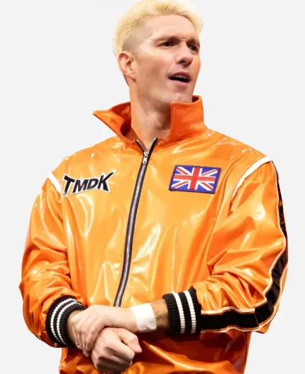 AEW 2026 Zack Sabre Jr. TMDK Logo, UK Flag Stripes Orange Bomber Jacket
