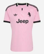 Adidas Juventus 26/27 Away Jersey for Men front view in true pink and black polyester football jersey