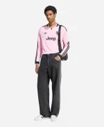 Male model wearing Adidas Juventus 26/27 Away Long Sleeve Jersey with casual outfit